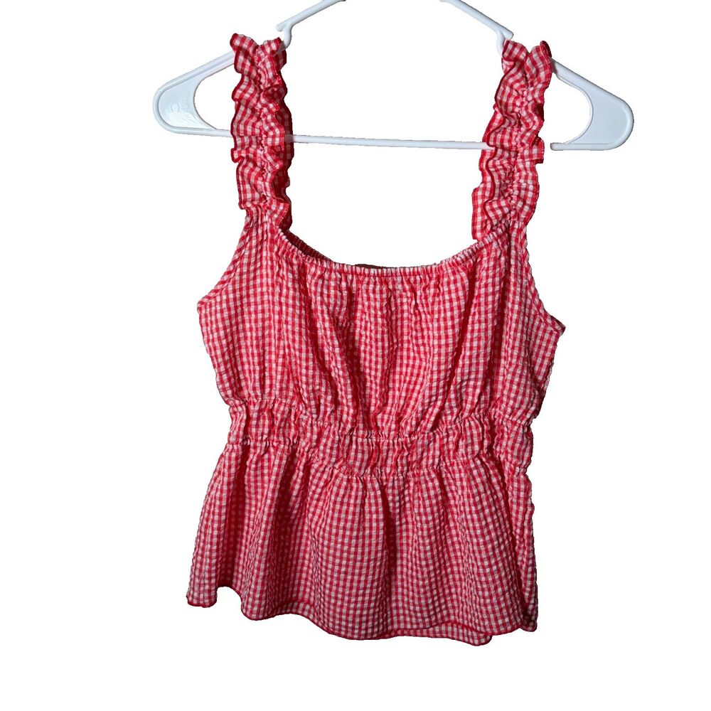 Wild Love Tank Top Women's Large Gingham Ruffle Smocked Sleeveless Shirt